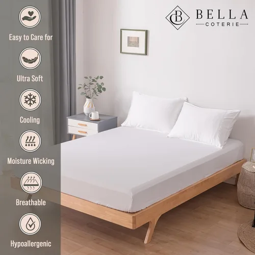 Miniatura 2 de Bella Coterie Sábana Bajera Ajustable de Viscosa de Bambú de Lujo Tamaño King 100% Cultivada Orgánicamente Ultra Suave Refrescante para Blanco