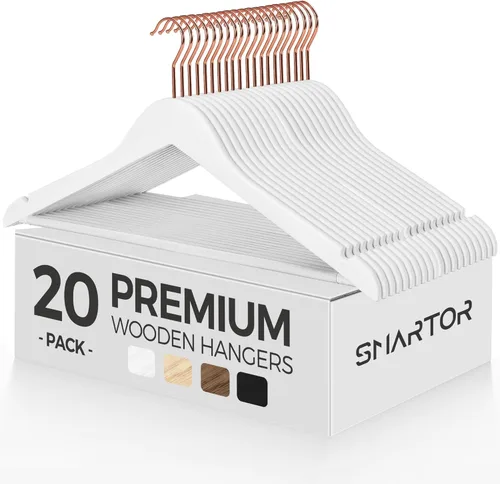 Miniatura 11 de Smartor Paquete de 20 perchas de madera maciza para armario, perchas de madera resistente para trajes, camisas, vestidos, con gancho de oro rosa