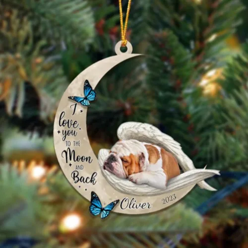 Miniatura 11 de Adorno colgante personalizado de ángel durmiendo en la luna, perro sabueso afgano, nombre personalizado, acrílico impreso en 2D plano – cumpleaños