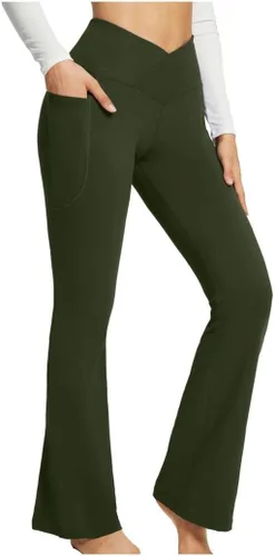 Ceboyel Pantalones de yoga con corte de bota para mujer, leggings de entrenamiento de cintura alta, pantalones deportivos con bolsillos