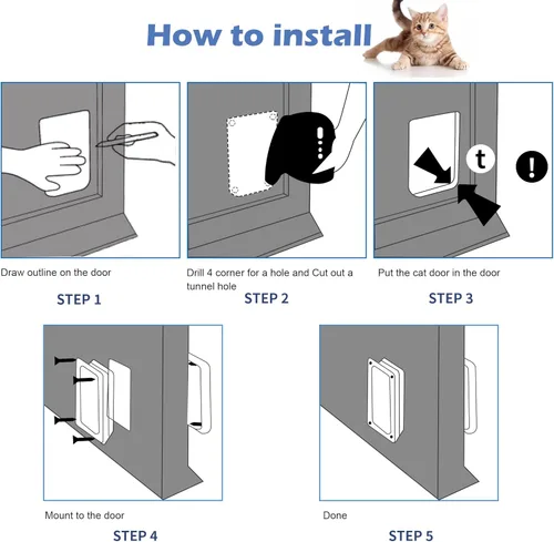 Miniatura 5 de Wordcam Puerta grande para gatos (tamaño exterior 10.7 x 9.5 pulgadas), puerta de gato robusta para puertas interiores exteriores, puerta con solapa