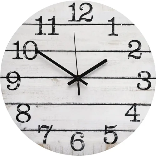 Miniatura 10 de Reloj de pared de 12 pulgadas de imitación de madera, silencioso, sin tictac, para interiores, reloj redondo marrón decorativo, rústico