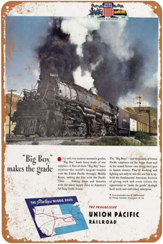 Letrero de metal vintage, Union Pacific Big Boy, locomotora de vapor, póster de decoración versátil para el hogar, hombre, mujer, bar, hogar, cueva,