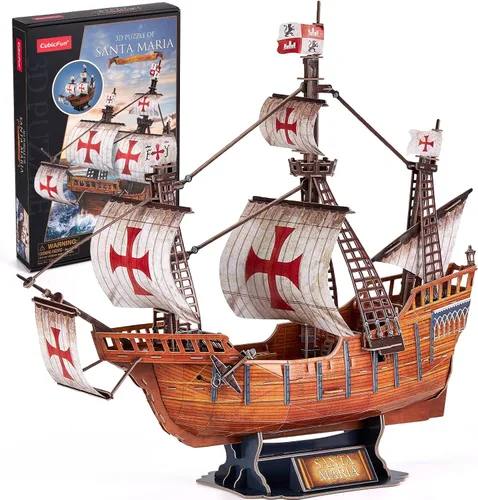 CubicFun Rompecabezas 3D para adultos, modelo de barco español Santa María, para adultos y niños, kit de construcción, 204 piezas