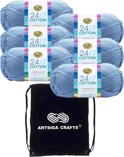 Miniatura 35 de Lion Brand 24/7 Algodón Rosa 761-101 (3 carretes - mismo lote de tinte) Hilado medio #4 de algodón para crochet y tejer con bolsa de proyecto