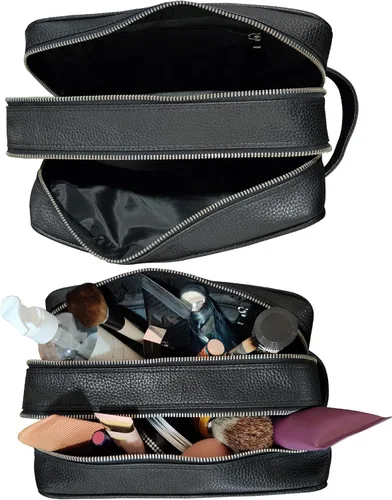 Miniatura 4 de Estuche hecho a mano de piel de búfalo auténtico. Neceser para juego de rasurar y cuidado personal para viaje ~ Regalo para hombres y mujeres., Negro
