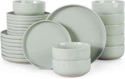 Miniatura 21 de HaWare Juego de vajilla de gres, juego de platos y tazones de 12 piezas para 4, juego de vajilla para casa restaurante, blanco lechoso moteado