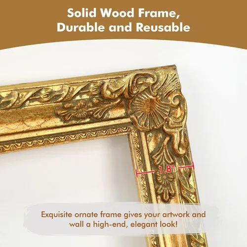 Miniatura 2 de Marco dorado antiguo para lienzo estirado de 8 x 10, marco de pintura barroca de madera maciza para retratos, paisajes, impresiones de arte