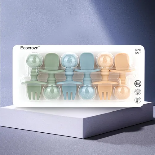 Miniatura 7 de Eascrozn Juego de Cucharas y Tenedores de Alimentación para Bebés, Paquete de 6 Utensilios de Silicona para Niños Pequeños de Primera Etapa