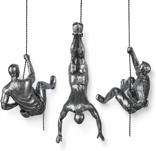 Miniatura 14 de Gran conjunto de 3 esculturas de pared de hombres escalando Arte decorativo de pared nórdica de simplicidad moderna, esculturas de hombre escalador