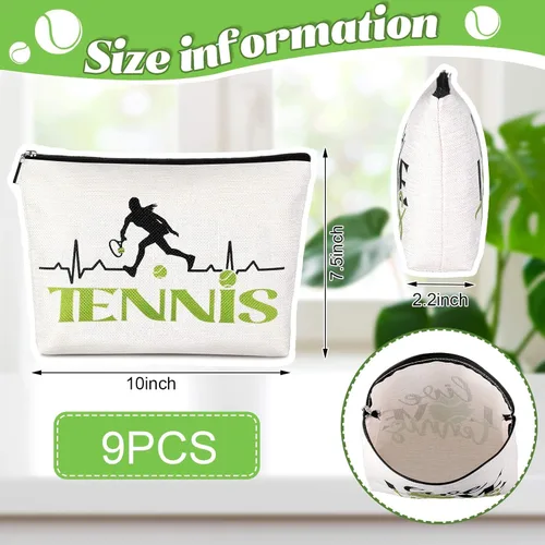 Miniatura 2 de Pinkunn 9 piezas de regalos de tenis para mujeres, bolsa de maquillaje de tenis, bolsa de accesorios de tenis, bolsa de viaje con cremallera