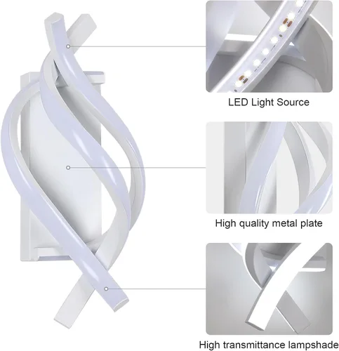 Miniatura 5 de Moderno aplique de pared LED de 21 W, apliques de pared para interiores, blanco frío, 6500 K, diseño en espiral, lámpara LED montada en pared