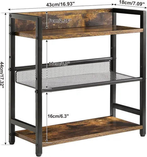 Miniatura 7 de IBUYKE Estante de especias industrial de 3 niveles, organizador de almacenamiento de escritorio, estante de condimentos de pie para encimera, Marrón