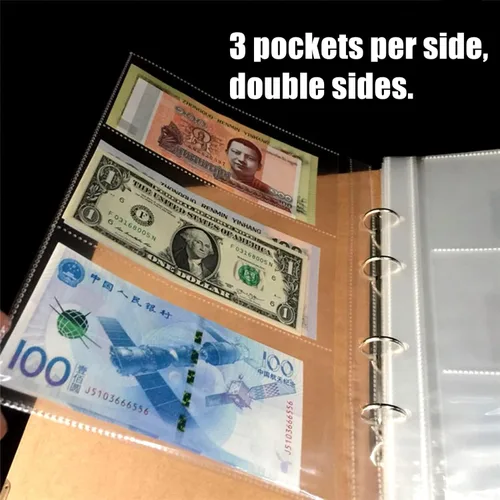 Miniatura 4 de MUDOR 60 hojas de fundas para monedas, 3 bolsillos para coleccionistas, sin PVC ni ácidos, protector de billetes para colección de divisas 60