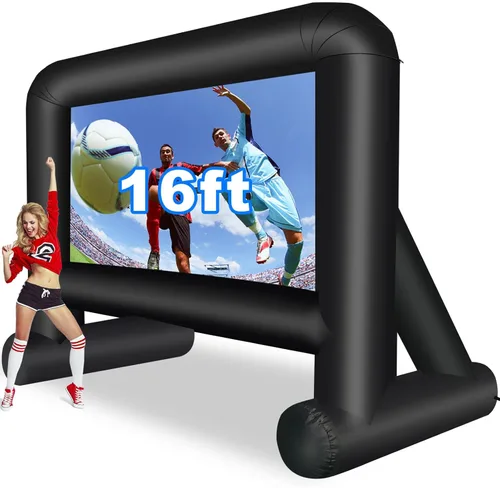GZKYYLEGS Pantalla de cine inflable de 16 pies para exteriores, pantalla de proyección con soplador de aire, amarres y bolsa de almacenamiento,