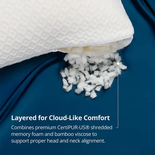 Miniatura 5 de Cosy House Collection Almohada de espuma viscoelástica triturada de lujo con rayón derivado del bambú - Relleno ajustable y extraíble - Funda fresca
