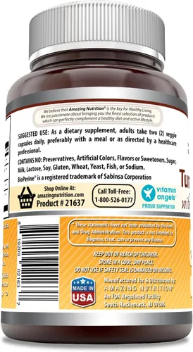Miniatura 2 de Amazing Formulas Curcumina de cúrcuma y jengibre con suplemento BioPerine 1500 mg por porción 180 cápsulas vegetales Sin OMG Sin gluten
