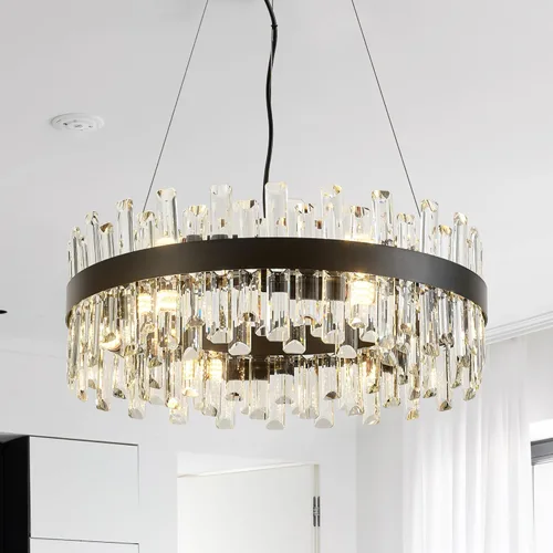 Miniatura 9 de Lámpara de Araña de Cristal Moderna Negra de 21.7", Accesorios de Iluminación de Lujo, Candelabros de Cristal de 2 Anillos para Comedor, Iluminación