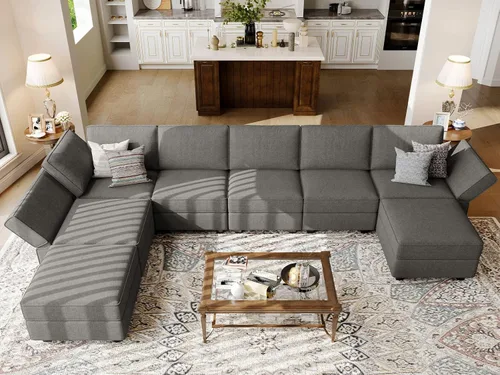 Miniatura 4 de Belffin - Sofá seccional modular con cama oculta, sofá seccional convertible para sala de estar. Sofá color gris claro