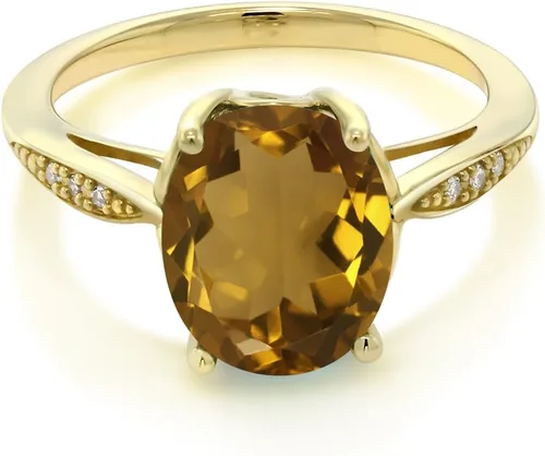 Miniatura 28 de Gem Stone King Anillo de compromiso de oro amarillo de 14 quilates de 2-3 quilates con piedra preciosa ovalada de 0.394 x 0.315 in y diamantes
