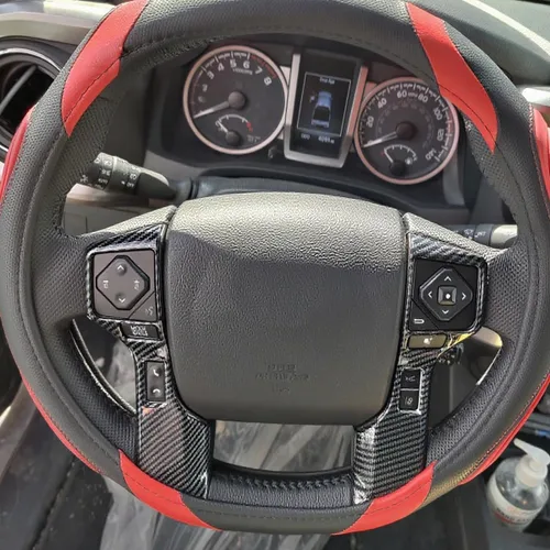 Miniatura 3 de Tocatus Cubierta del volante para Toyota 4Runner Tacoma Tundra 2015-2022, fibra de carbono ABS, 2 unidades (6 agujeros)