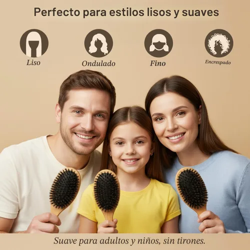 Miniatura 3 de Cepillo de cerdas de jabalí para mujeres y hombres, cepillo de pelo natural 100% cerdas suaves de jabalí para cabello fino y delgado