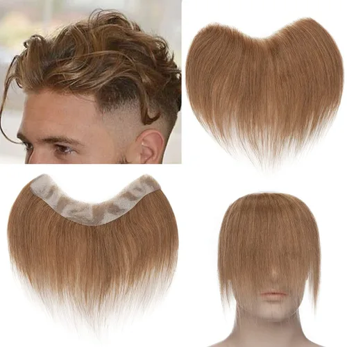 S-noilite Pieza de cabello para hombre, peluca de pelo para hombre, en forma de V, sistema de piel fina, cabello humano virgen #06, color marrón
