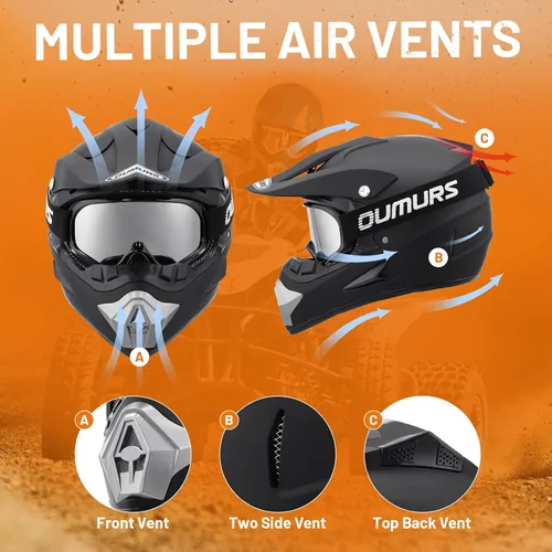 Miniatura 5 de Casco OUMURS DOT para ATV de todoterreno con gafas, guantes y mascarilla, con visera solar ajustable para motocicleta, para adultos, todoterreno