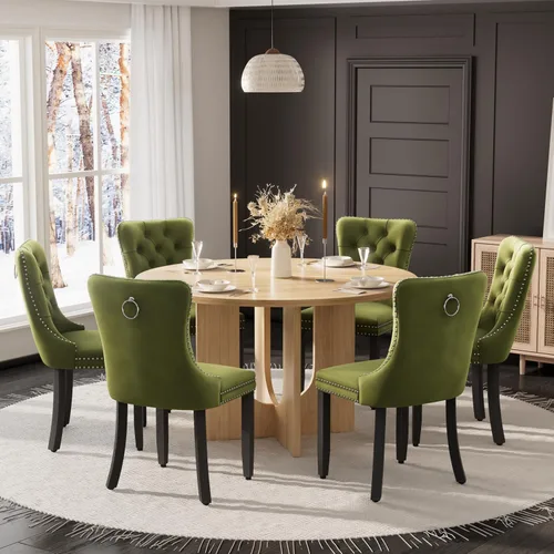 Miniatura 42 de Mesa de comedor redonda de 47 pulgadas para juego de mesa de cocina rústica de 6,7 piezas, mesa de comedor de granja, sillas negras de alta gama