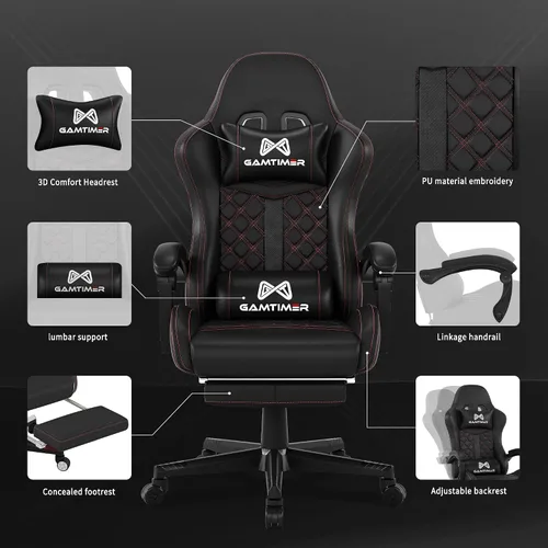 Miniatura 4 de Gamtimer Gaming Chair, 400 LB Weight Capacity,with Pocket Spring Cushion Ergonomic Backrest Office Chair,Leather, with Headrest and Lumbar