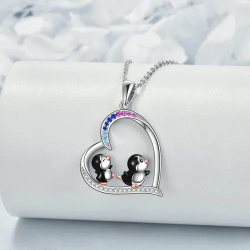 Miniatura 2 de YAFEINI Penguin Dog Gifts Sterling Silver Penguin Snowflake Necklace Heart Dog Pendant Jewelry for Women Girls Christmas Gifts