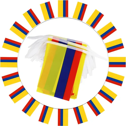 Miniatura 2 de Banderín de bandera de Colombia – 38 banderas, 42 pies, pequeñas banderas colombianas para decoración del país, escuela, fiesta, eventos deportivos