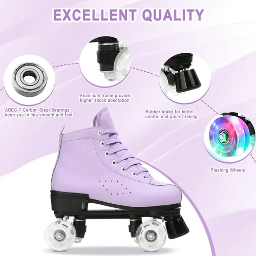 Miniatura 3 de YYW Patines clásicos de doble fila para mujeres y niñas, patines de ruedas de piel sintética de alta calidad, para interiores y exteriores