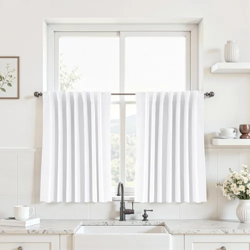 Miniatura 51 de UHITECH Cortinas cortas de lino de 24 pulgadas de largo para ventanas pequeñas de granja, cortinas opacas modernas para sala de estar, pestañas