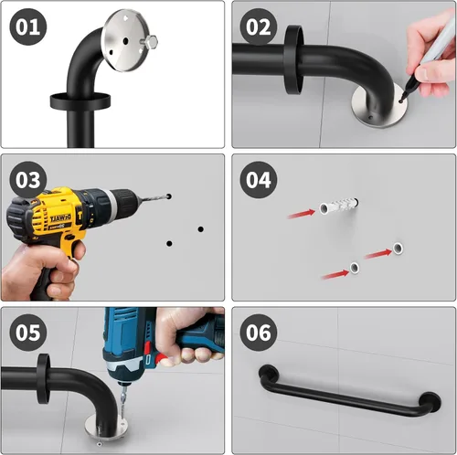 Miniatura 5 de Paquete de 2 barras de regadera de 24 pulgadas negras, mango de barra de agarre de pared de baño de acero inoxidable ZUEXT, barra de equilibrio