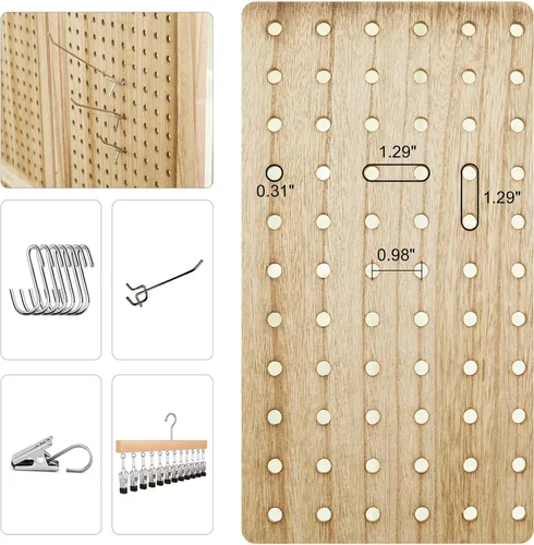 Miniatura 5 de Exhibidor de tablero perforado, organizador de pared portátil independiente de 5.6 pies, divisor de habitación de madera, pantallas de privacidad
