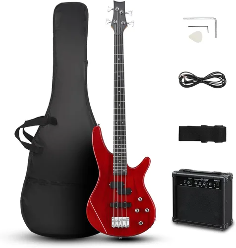 Miniatura 9 de Ktaxon Guitarra Bajo Eléctrica de 4 Cuerdas con Amplificador de 20 W, Pastilla Tipo PJ, Mástil de Arce Secado Naturalmente al Aire, Diapasón