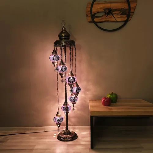 Miniatura 8 de Asylove Lámpara de pie turca, lámpara marroquí de mosaico de 7 globos, iluminación de piso para sala de estar, decorativa para el hogar, diseños