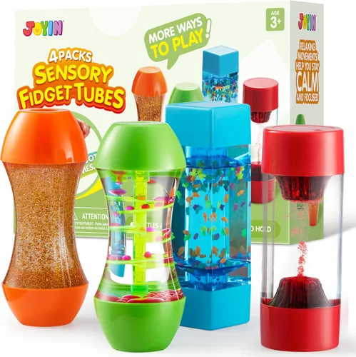 JOYIN Paquete de 4 Tubos Fidget para Niños, Tubos Sensoriales, Juguete para Aliviar el Estrés, Terapia del Habla, Juguetes Calmantes para Niños con