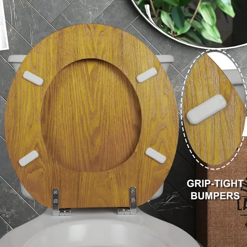 Miniatura 5 de Angel Shield - Asiento de inodoro de chapa de madera natural con bisagras de metal, fácil de limpiar, antiarañazos, estándar americano