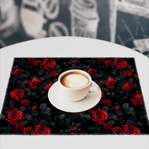 Miniatura 7 de Red Rose Placemats Set of 6 Resistant Table Mats Washable Place Mats for Dinner Party Table Decoration
