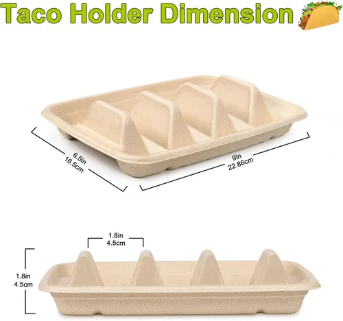 Miniatura 2 de Paquete de 100 soportes desechables para tacos, platos desechables para tacos con divisores, bandejas de papel compostable, juego de servir barra