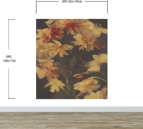 Miniatura 3 de Fondo oscuro vintage con flores amarillas papel tapiz botánico. Papel tapiz despegable y pegable, papel tapiz removible, floral oscuro, papel tapiz