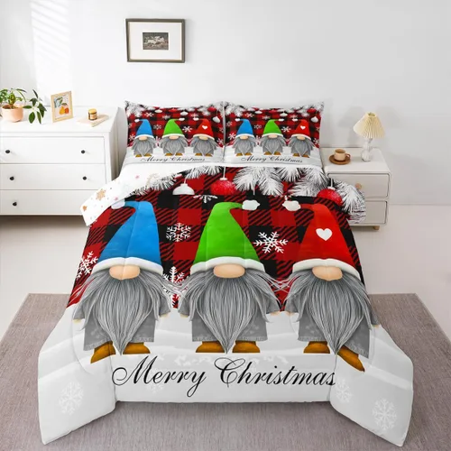Miniatura 29 de Erosebridal Juego de edredón de Papá Noel tamaño matrimonial para niños y niñas, edredón de plumón de Feliz Navidad, juego de ropa de cama