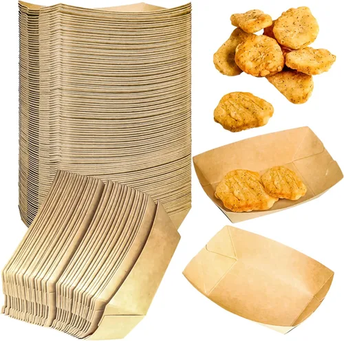 Miniatura 7 de Paquete de 200 bandejas pequeñas de papel para alimentos, botes desechables de papel kraft de 0.25 libras, color marrón, bandejas para servir