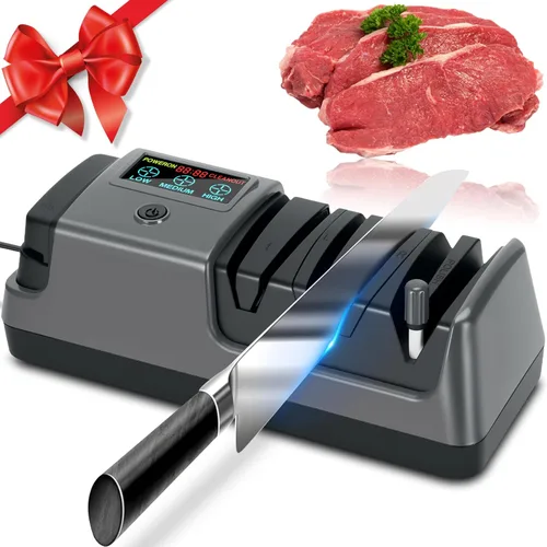 Miniatura 9 de Afilador de cuchillos eléctrico con pantalla LCD para cuchillos de carne rectos, dentados, cuchillos y tijeras de cerámica, afilador de cuchillos