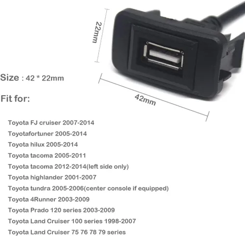 Miniatura 2 de MOTONG Cargador de coche USB compatible con Toyota VIGO, adaptador de cargador de coche USB macho a hembra (1.575 x 0.787 in)