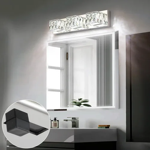Miniatura 5 de Lámpara LED de baño – Moderna lámpara de tocador de cristal de 3 luces – Lámpara de pared cromada para baño 5CCT regulable