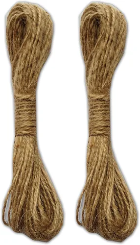 LWR CRAFTS Cordón de yute de 0.059 in, natural, 45 pies cada uno (paquete de 2, 90 pies en total) - Cordel para manualidades para envoltura de