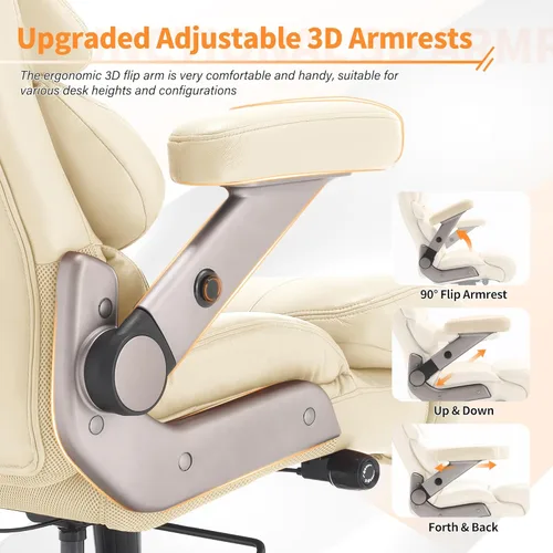 Miniatura 3 de VUZI Silla de oficina grande y alta de 700 libras, silla de computadora grande con soporte lumbar ajustable, brazos abatibles 3D, ruedas